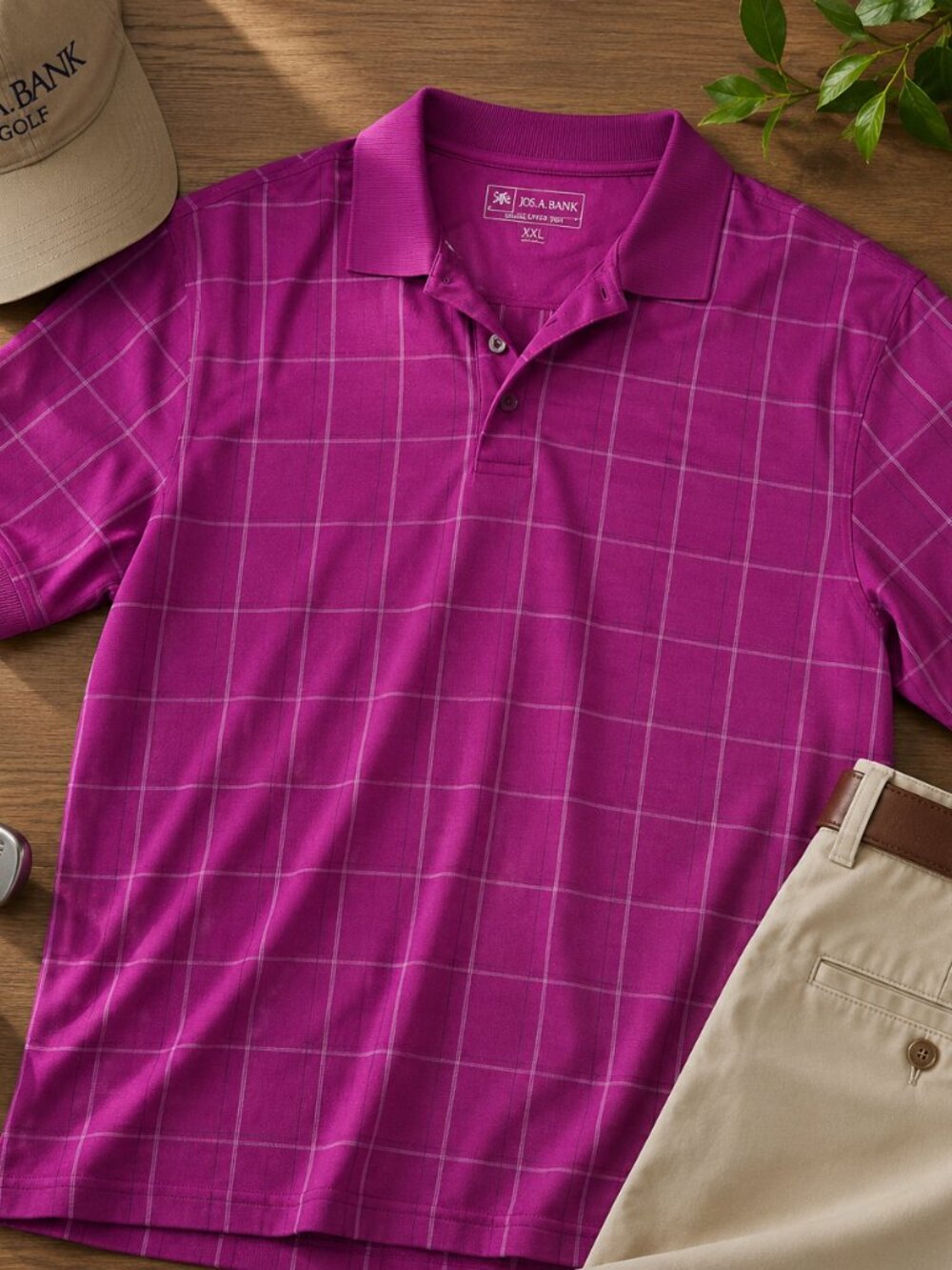 Jos A Bank David Leadbetter Golf Polo Purple Plaid Country Club XXL